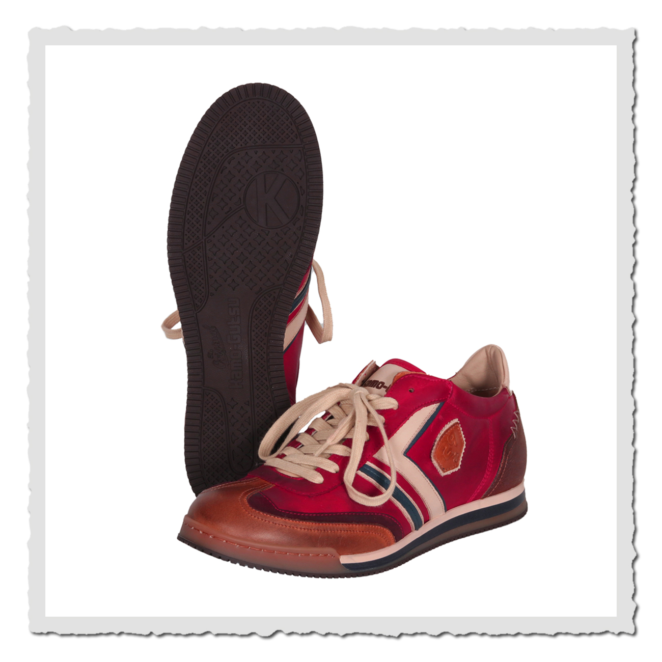 Kamo-Gutsu Scudo 008 Rosso Combi – Retro-Sneaker aus Leder in kräftigem Rot